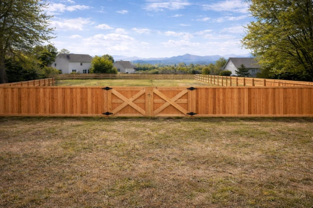 Spacious backyard with cedar fence