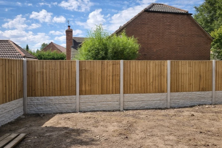 Suburban backyard with wooden fence