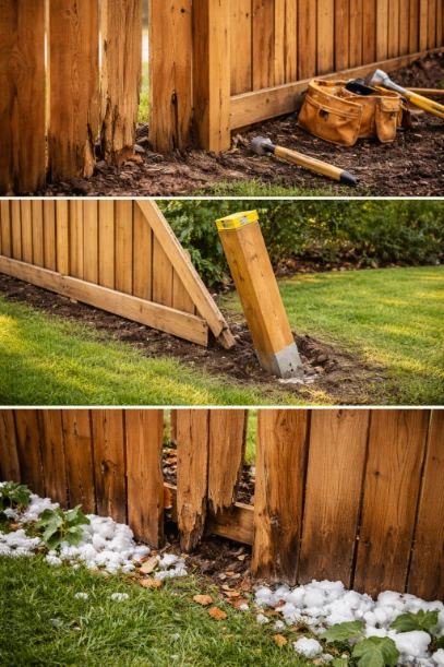 fence damaged due to weather or worn out